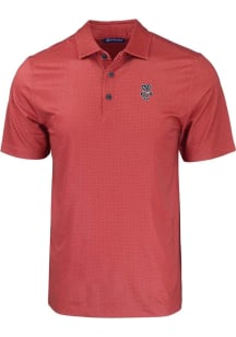 Mens Wisconsin Badgers Red Cutter and Buck Geo Print Short Sleeve Polo Shirt