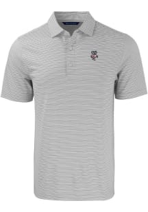 Mens Wisconsin Badgers Grey Cutter and Buck Forge Double Stripe Short Sleeve Polo Shirt