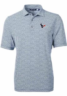 Cutter and Buck Houston Texans Mens Navy Blue Virtue Botantical Print Short Sleeve Polo