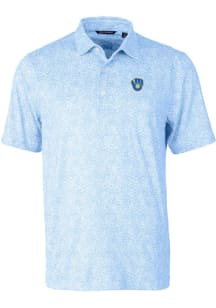 Cutter and Buck Milwaukee Brewers Mens Light Blue Pike Constellation Print Short Sleeve Polo