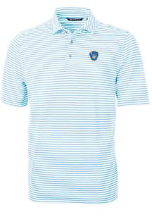 Cutter and Buck Milwaukee Brewers Mens Light Blue Virtue Stripe Short Sleeve Polo