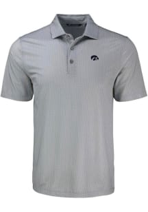 Mens Iowa Hawkeyes Grey Cutter and Buck Shadow Check Short Sleeve Polo Shirt