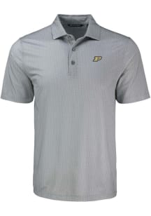 Cutter and Buck Purdue Boilermakers Mens Grey Shadow Check Short Sleeve Polo