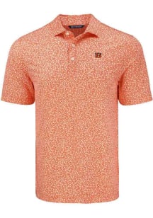 Cutter and Buck Cincinnati Bengals Mens Orange Flora Print Short Sleeve Polo