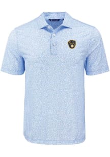 Cutter and Buck Milwaukee Brewers Mens Light Blue Flora Print Short Sleeve Polo