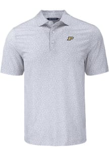 Mens Purdue Boilermakers Grey Cutter and Buck Flora Print Short Sleeve Polo Shirt