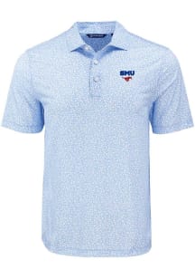 Cutter and Buck SMU Mustangs Mens Light Blue Flora Print Short Sleeve Polo