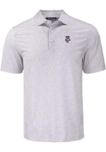 Cutter and Buck Wisconsin Badgers Mens Grey Flora Print Short Sleeve Polo