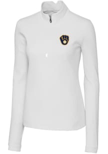 Cutter and Buck Milwaukee Brewers Womens White Traverse 1/4 Zip Pullover