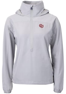 Cutter and Buck Oklahoma Sooners Womens Grey Charter Eco Vault Long Sleeve Pullover