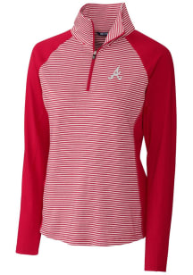 Cutter and Buck Atlanta Braves Womens Red Forge Tonal Stripe 1/4 Zip Pullover