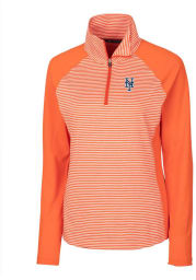 Cutter and Buck New York Mets Womens Orange Forge Tonal Stripe Long Sleeve Pullover