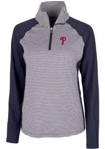 Cutter and Buck Philadelphia Phillies Womens Navy Blue Forge Tonal Stripe 1/4 Zip Pullover