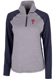 Cutter and Buck Philadelphia Phillies Womens Navy Blue Forge Tonal Stripe Long Sleeve Pullover