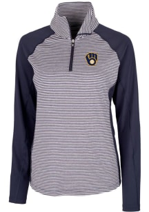 Cutter and Buck Milwaukee Brewers Womens Navy Blue Forge Tonal Stripe 1/4 Zip Pullover