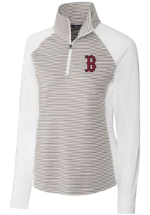 Cutter and Buck Boston Red Sox Womens White Forge Tonal Stripe 1/4 Zip Pullover