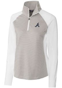 Cutter and Buck Atlanta Braves Womens White Forge Tonal Stripe 1/4 Zip Pullover