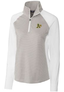 Cutter and Buck Oakland Athletics Womens White Forge Tonal Stripe 1/4 Zip Pullover
