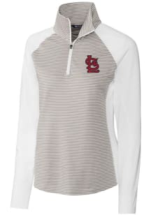 Cutter and Buck St Louis Cardinals Womens White Forge Tonal Stripe 1/4 Zip Pullover