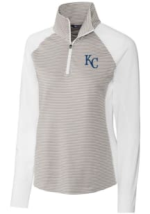 Cutter and Buck Kansas City Royals Womens White Forge Tonal Stripe 1/4 Zip Pullover