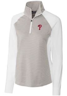 Cutter and Buck Philadelphia Phillies Womens White Forge Tonal Stripe 1/4 Zip Pullover