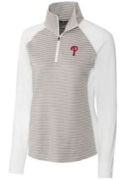 Cutter and Buck Philadelphia Phillies Womens White Forge Tonal Stripe Long Sleeve Pullover