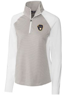 Cutter and Buck Milwaukee Brewers Womens White Forge Tonal Stripe 1/4 Zip Pullover