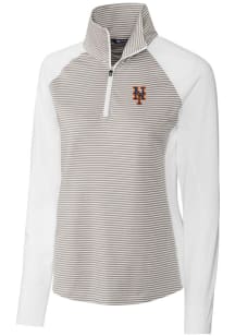 Cutter and Buck New York Mets Womens White Forge Tonal Stripe 1/4 Zip Pullover