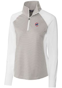 Cutter and Buck Chicago Cubs Womens White Forge Tonal Stripe 1/4 Zip Pullover