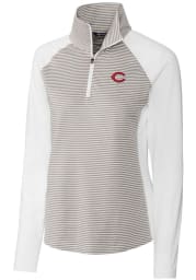 Cutter and Buck Cincinnati Reds Womens White Forge Tonal Stripe Long Sleeve Pullover