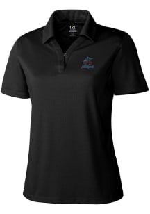 Cutter and Buck Miami Marlins Womens Black Drytec Genre Textured Short Sleeve Polo Shirt