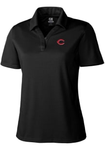 Cutter and Buck Cincinnati Reds Womens Black Drytec Genre Textured Short Sleeve Polo Shirt