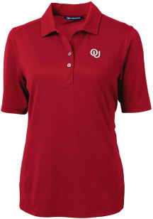 Cutter and Buck Oklahoma Sooners Womens Red Virtue Eco Pique Vault Short Sleeve Polo Shirt