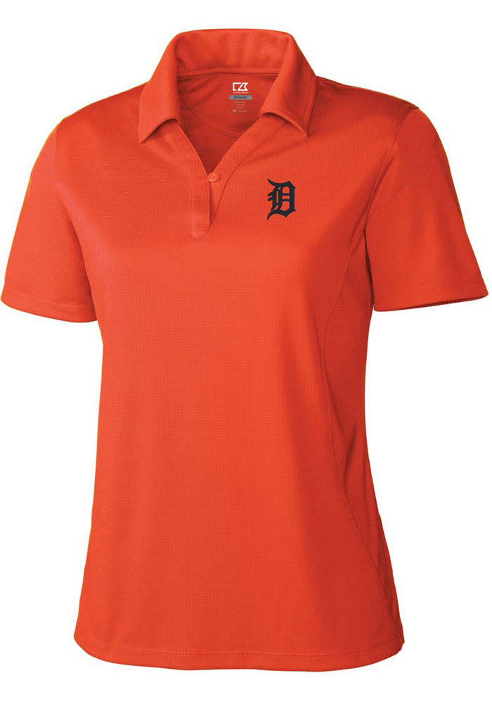 Cutter and Buck Detroit Tigers Womens Orange Drytec Genre Textured Short Sleeve Polo Shirt