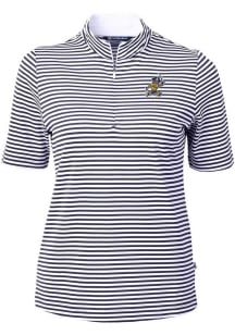 Cutter and Buck East Tennesse State Buccaneers Womens Navy Blue Vault Virtue Eco Pique Stripe Shor..