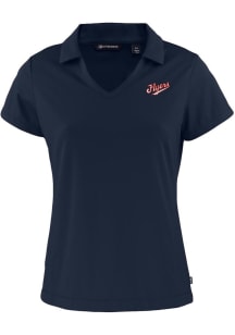 Cutter and Buck Dayton Flyers Womens Navy Blue Daybreak V Neck Vault Short Sleeve Polo Shirt