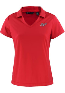 Cutter and Buck Dayton Flyers Womens Red Daybreak V Neck Vault Short Sleeve Polo Shirt