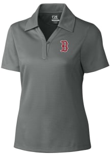 Cutter and Buck Boston Red Sox Womens Grey Drytec Genre Textured Short Sleeve Polo Shirt