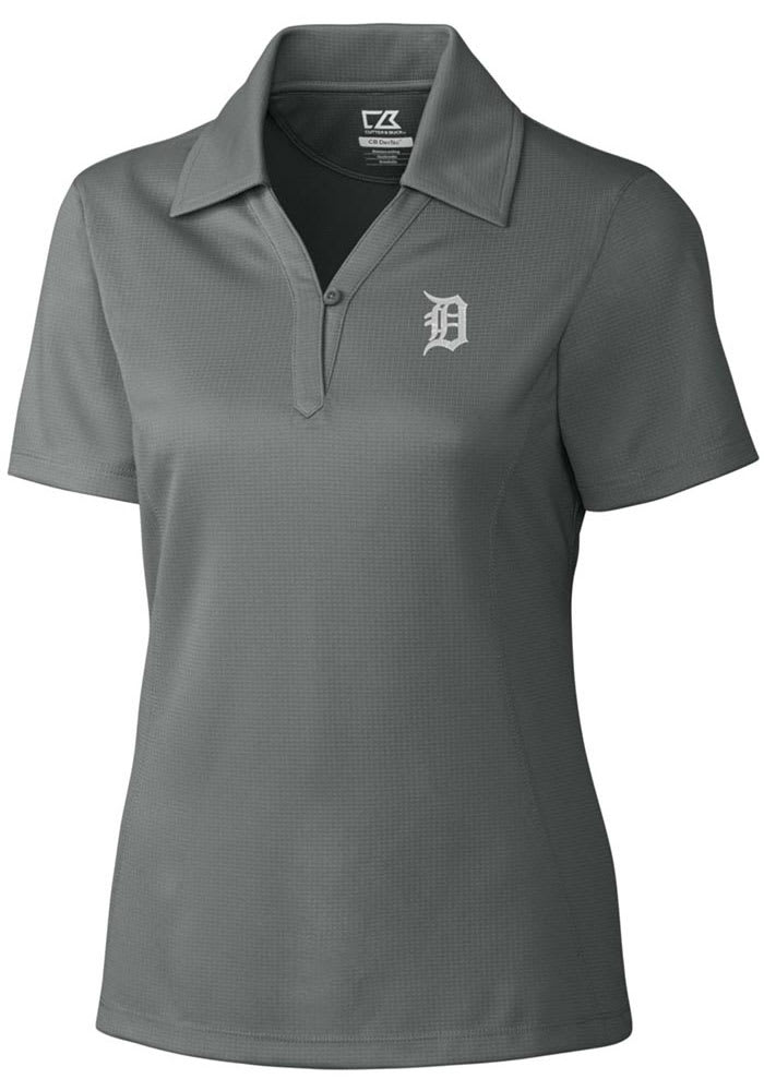 Cutter and Buck Detroit Tigers Womens Grey Drytec Genre Textured Short Sleeve Polo Shirt