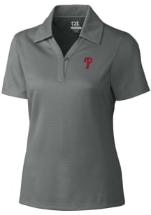 Cutter and Buck Philadelphia Phillies Womens Grey Drytec Genre Textured Short Sleeve Polo Shirt