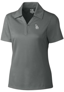 Cutter and Buck Los Angeles Dodgers Womens Grey Drytec Genre Textured Short Sleeve Polo Shirt
