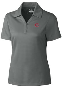 Cutter and Buck Cincinnati Reds Womens Grey Drytec Genre Textured Short Sleeve Polo Shirt