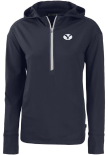 Cutter and Buck BYU Cougars Womens Navy Blue Daybreak Hood 1/4 Zip Pullover