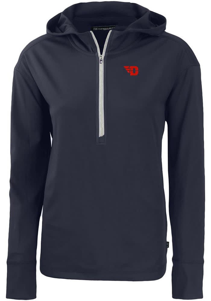 Cutter and Buck Dayton Flyers Womens Navy Blue Daybreak Hood Qtr Zip