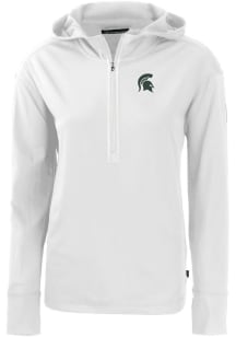 Womens Michigan State Spartans White Cutter and Buck Daybreak Hood 1/4 Zip Pullover
