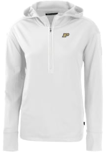 Cutter and Buck Purdue Boilermakers Womens White Daybreak Hood 1/4 Zip Pullover