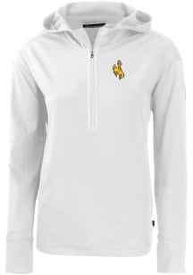 Cutter and Buck Wyoming Cowboys Womens White Daybreak Hood 1/4 Zip Pullover