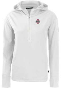 Cutter and Buck Ohio State Buckeyes Womens White Solid Daybreak Hood 1/4 Zip Pullover