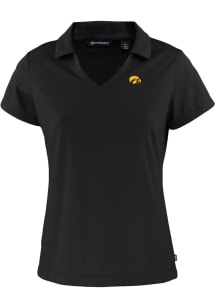 Cutter and Buck Iowa Hawkeyes Womens Black Daybreak V Neck Short Sleeve Polo Shirt