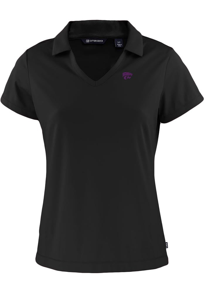 Cutter and Buck K-State Wildcats Womens Black Daybreak V Neck Short Sleeve Polo Shirt